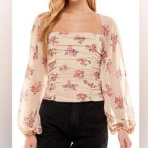 Wayf Cream Floral Blouse with Pink and Red Accents